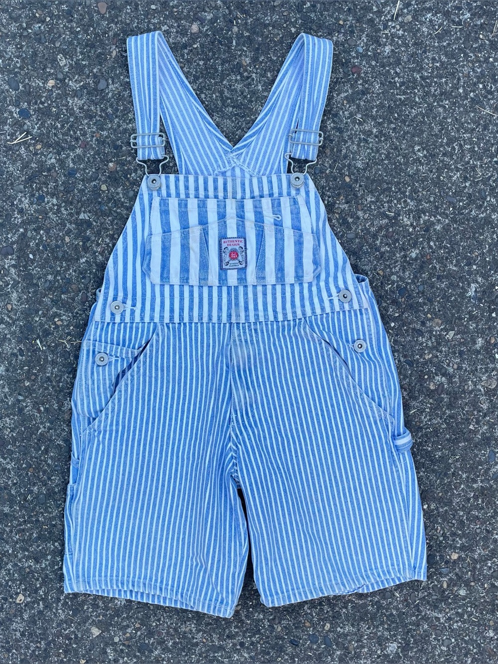 Vintage 90s Gap blue and white striped shorts carpenter overalls size small